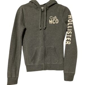 Vintage Y2K Hollister hoodie 3d spell out down sleeve heavy full zip size Small